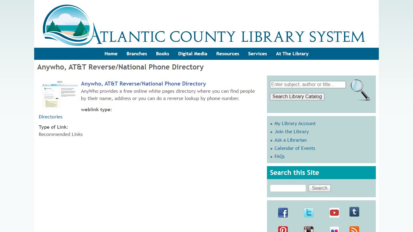Anywho, AT&T Reverse/National Phone Directory | Atlantic County Library ...